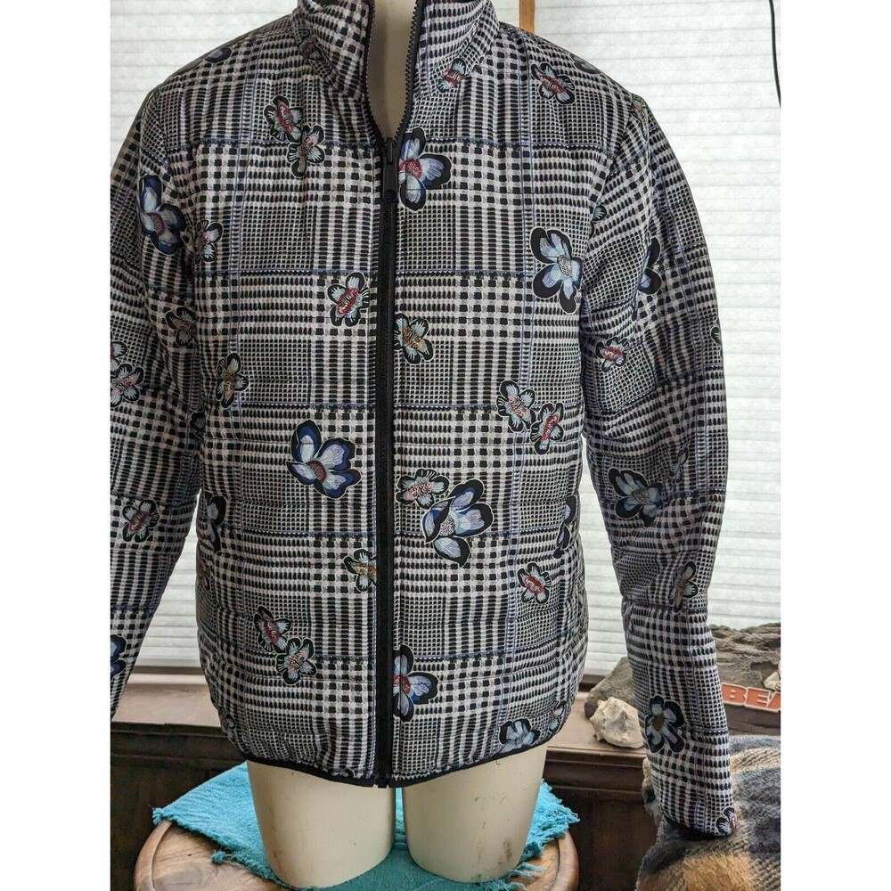 Vera Bradley Reversible Black And Blue Floral Puffer Jacket Med
